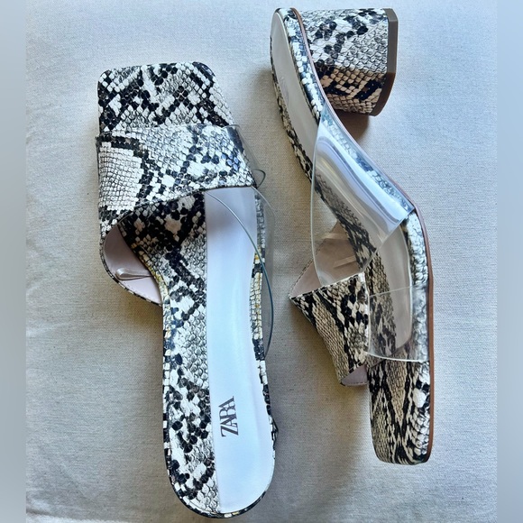 Zara Snakeskin Slip On Block Heels - Picture 4 of 6